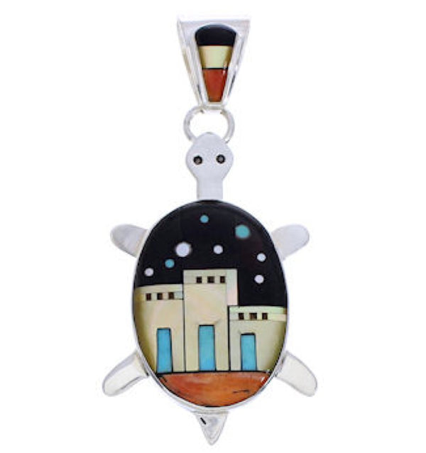 Multicolor Turtle Native American Design Silver Pendant MW77644
